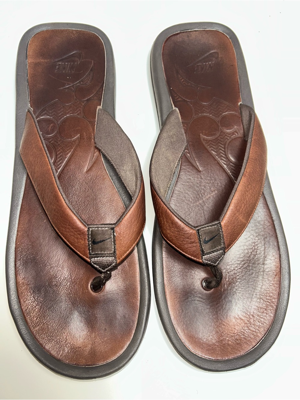 Nike Brown Leather Slip On Thong Flip Flop Sandal
